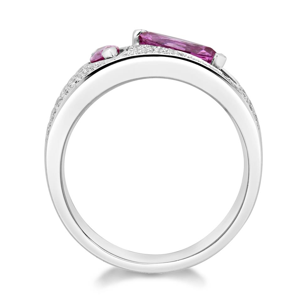 18ct White Gold Marquise Cut Pink Sapphire and Diamond Dress Ring Thumbnail Image 1