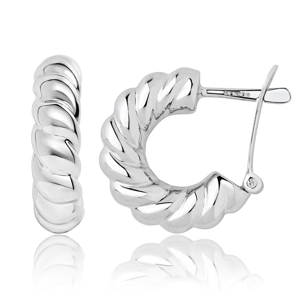 18ct White Gold Twisted Hoop Earrings Thumbnail Image 0