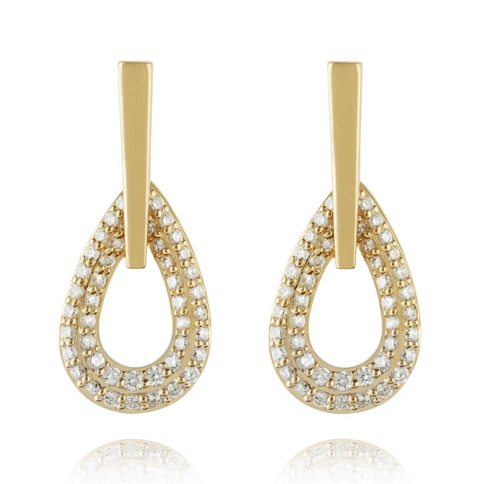 18ct Yellow Gold Teardrop Diamond Earrings Thumbnail Image 0
