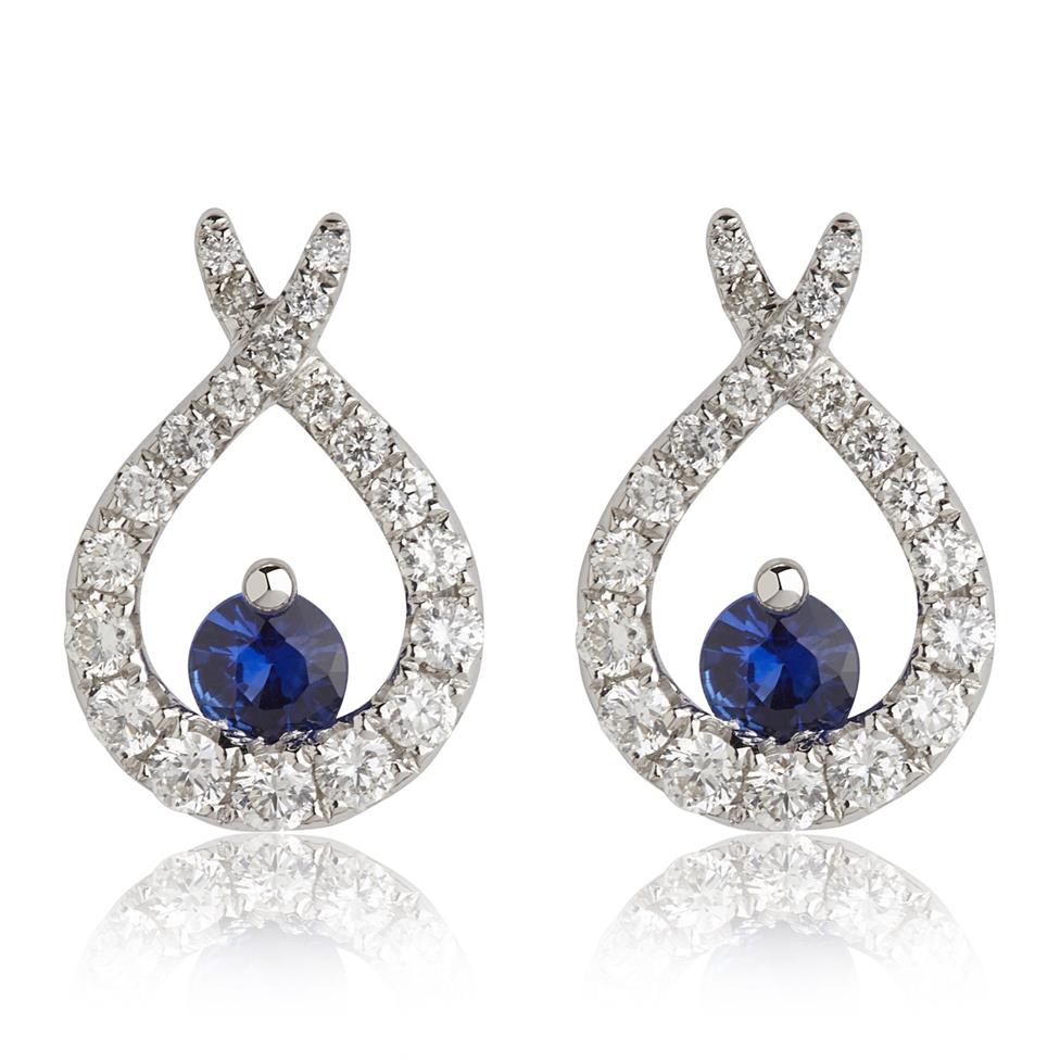 18ct White Gold Sapphire and Diamond Crossover Stud Earrings Thumbnail Image 0