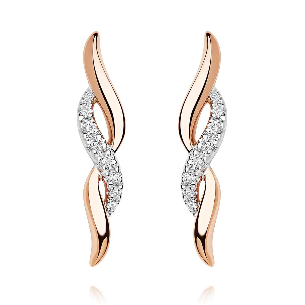 18ct White and Rose Gold Diamond Twist Earrings Thumbnail Image 0
