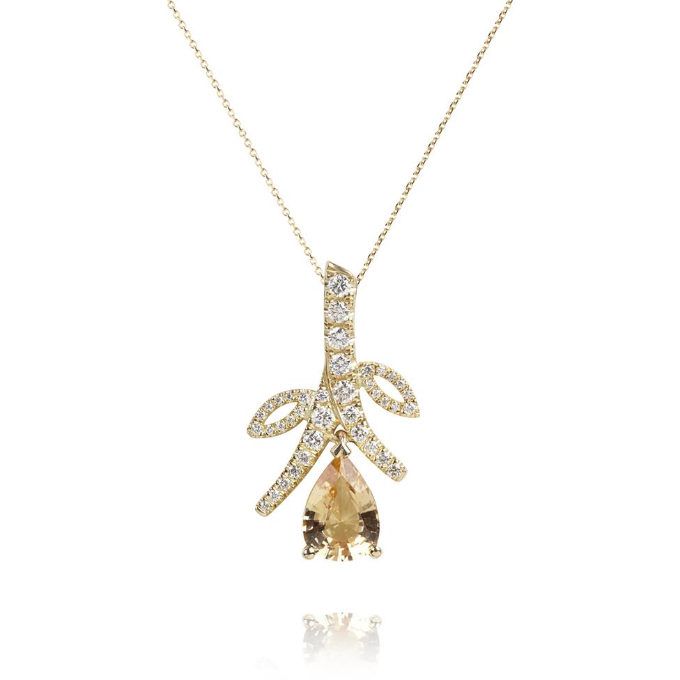 18ct Yellow Gold Flower Design Imperial Topaz and Diamond Pendant Thumbnail Image 0