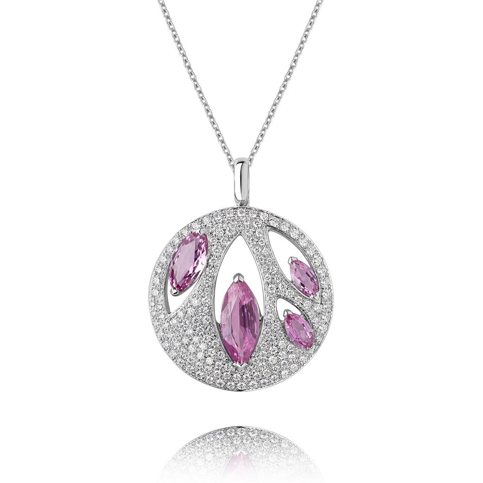 18ct White Gold Marquise Design Pink Sapphire and Diamond Pendant Thumbnail Image 0