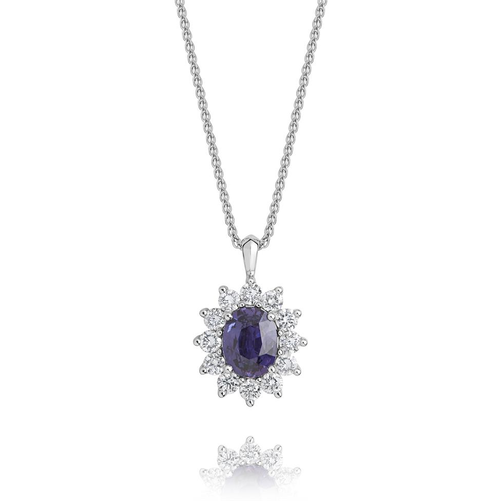 18ct White Gold Violet Sapphire and Diamond Cluster Pendant Thumbnail Image 0