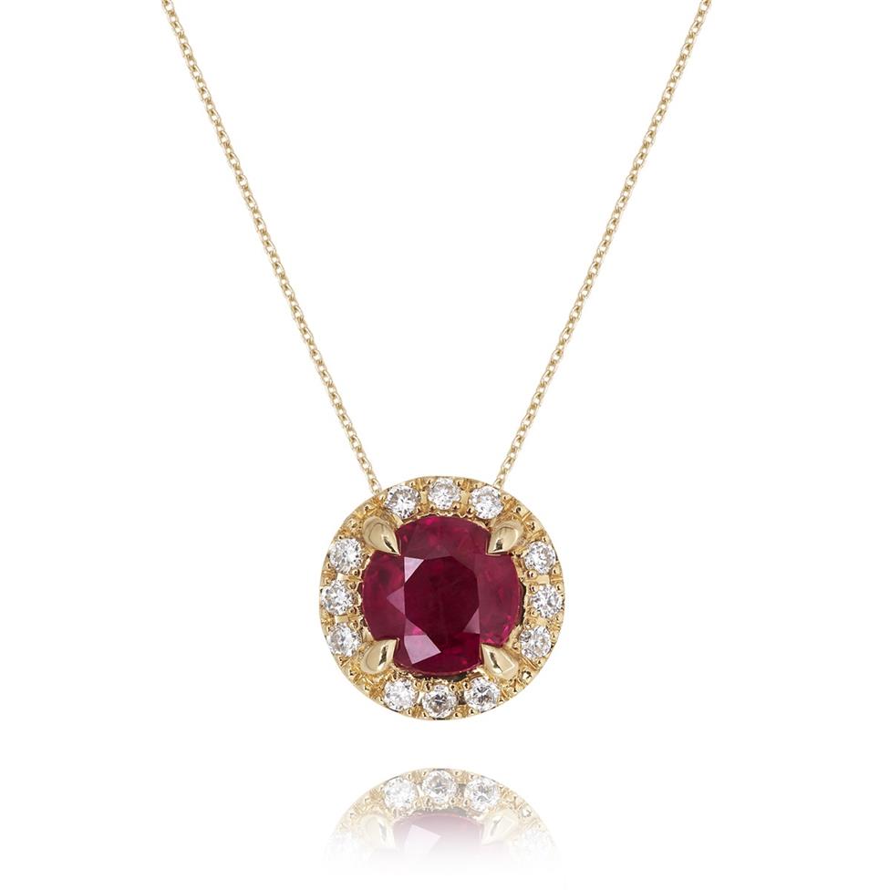 Camellia 18ct Yellow Gold Ruby and Diamond Necklace Thumbnail Image 0
