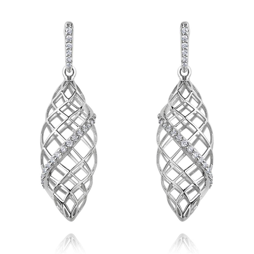 18ct White Gold Lattice Design Diamond Drop Earrings 0.15ct Thumbnail Image 0
