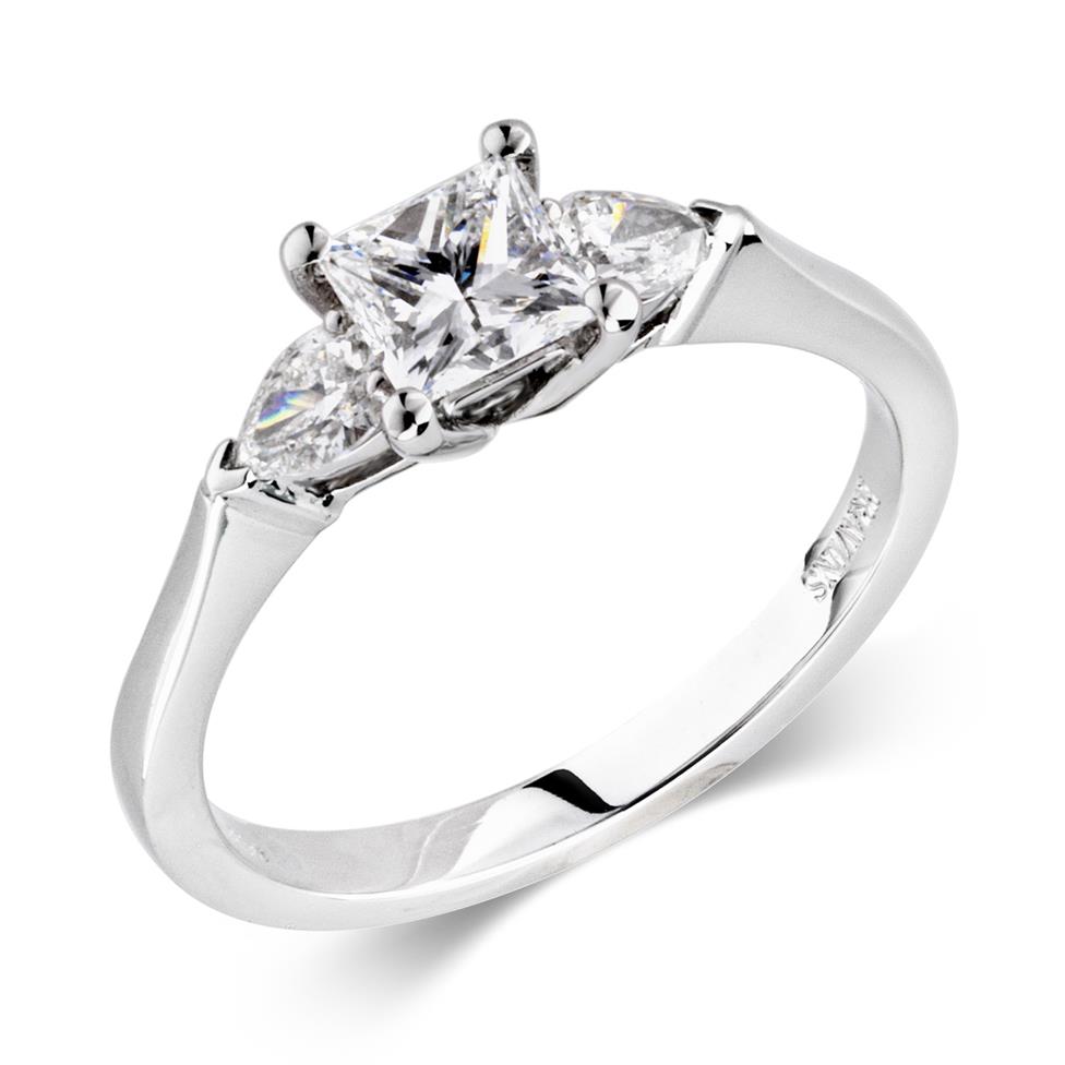 Platinum Pear Princess Cut 0.76ct Diamond Three Stone Ring Thumbnail Image 0