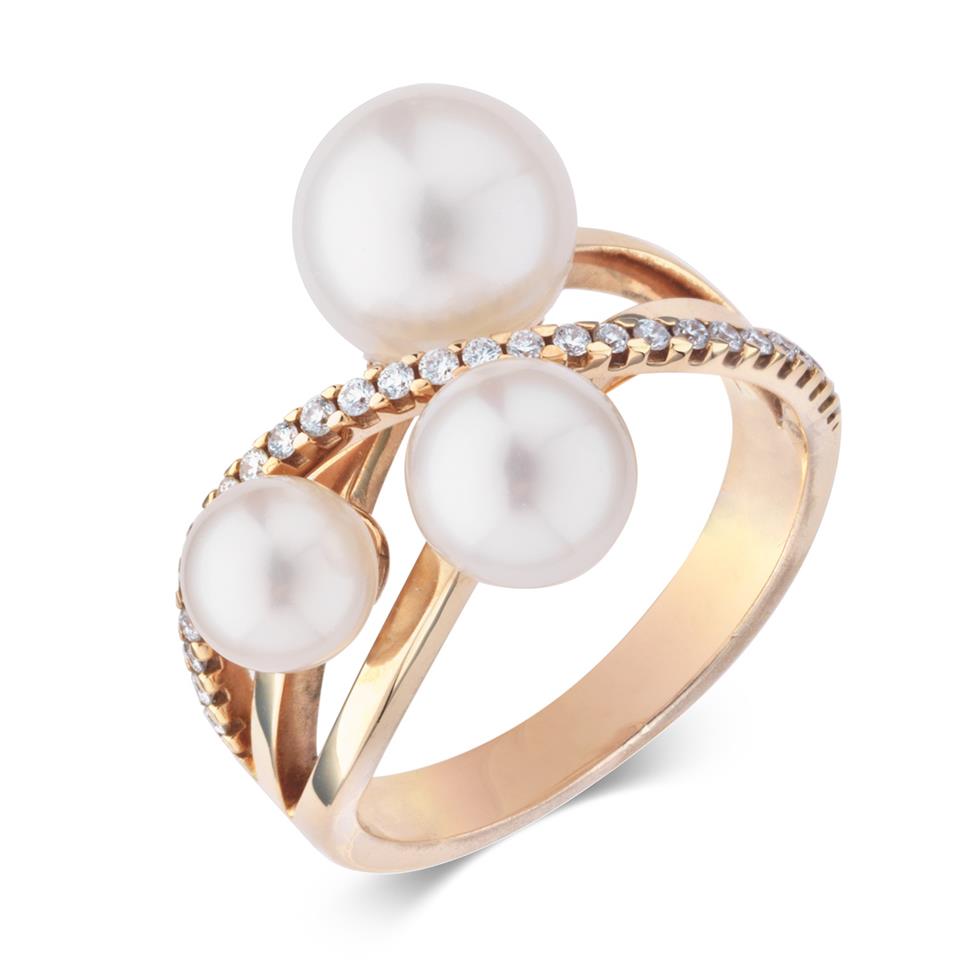 18ct Rose Gold Pearl and Diamond Crossover Ring Thumbnail Image 0