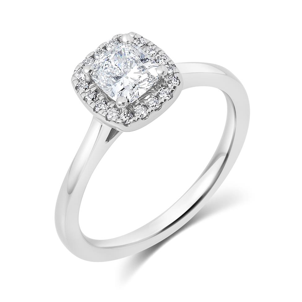 Platinum Cushion Cut Diamond Halo Engagement Ring 0.85ct Thumbnail Image 0
