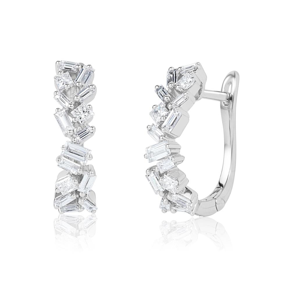 Stardust 18ct White Gold Baguette and Princess Cut Diamond Hoop Earrings 0.70ct Thumbnail Image 0