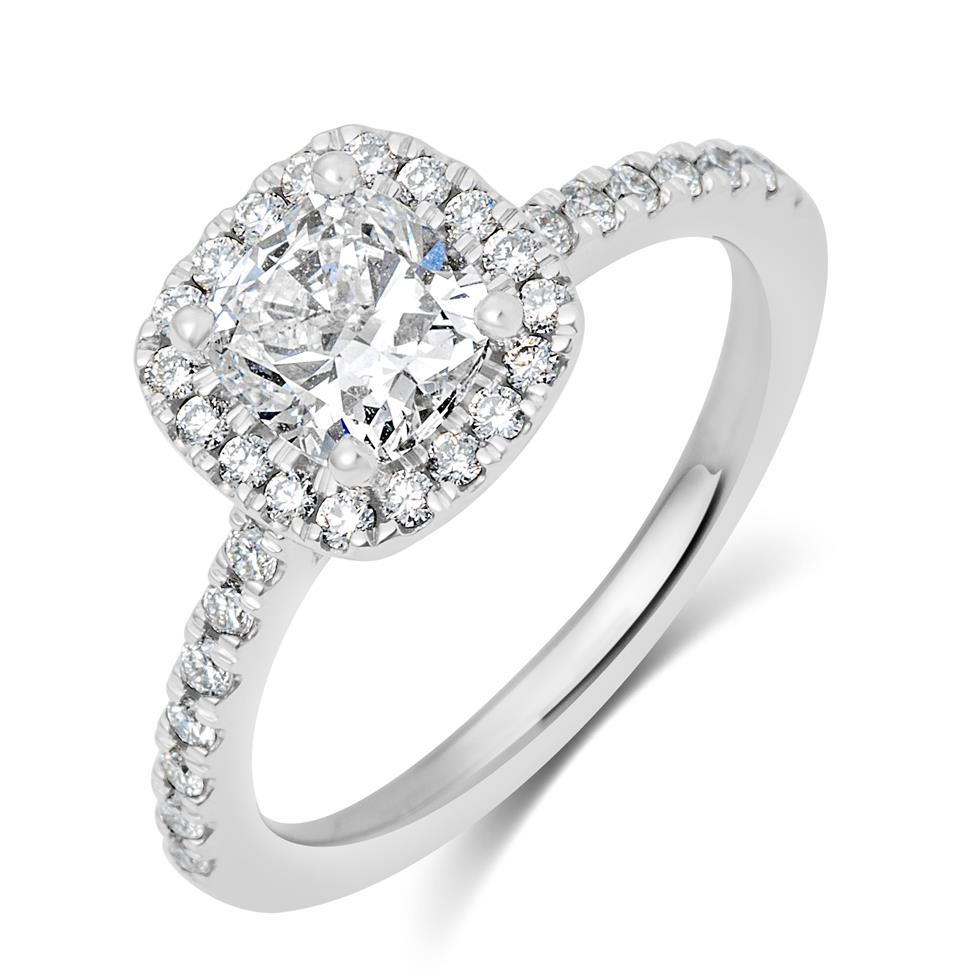 Platinum Cushion Cut Diamond Halo Engagement Ring 1.45ct Thumbnail Image 0