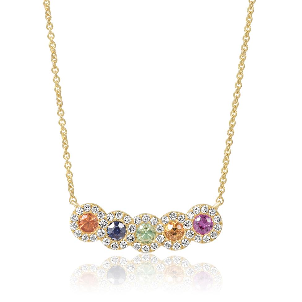 Samba 18ct Yellow Gold Rainbow Sapphire and Diamond Necklace Thumbnail Image 0