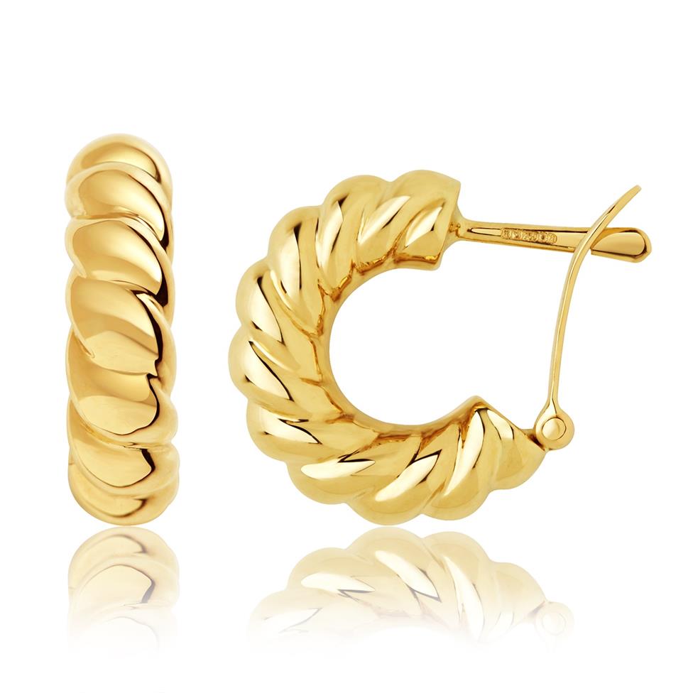 18ct Yellow Gold Twisted Hoop Earrings Thumbnail Image 0