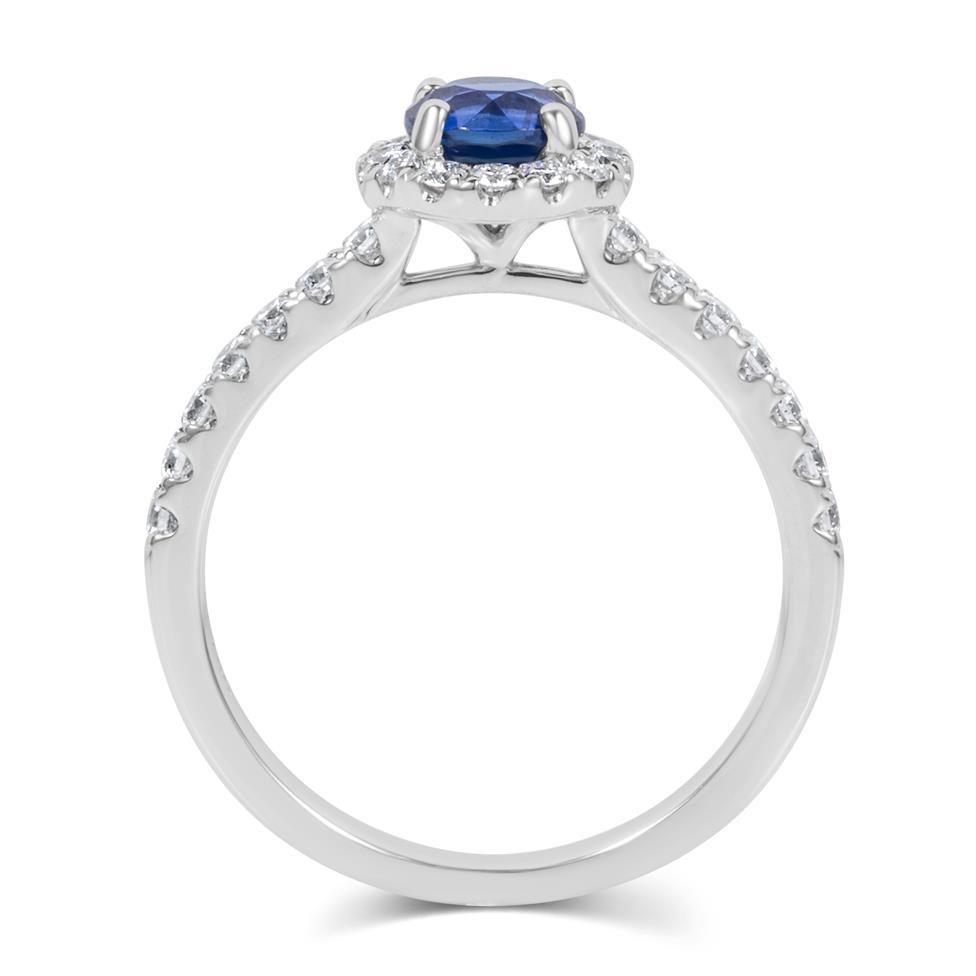 18ct White Gold Sapphire and Diamond Halo Engagement Ring Thumbnail Image 2