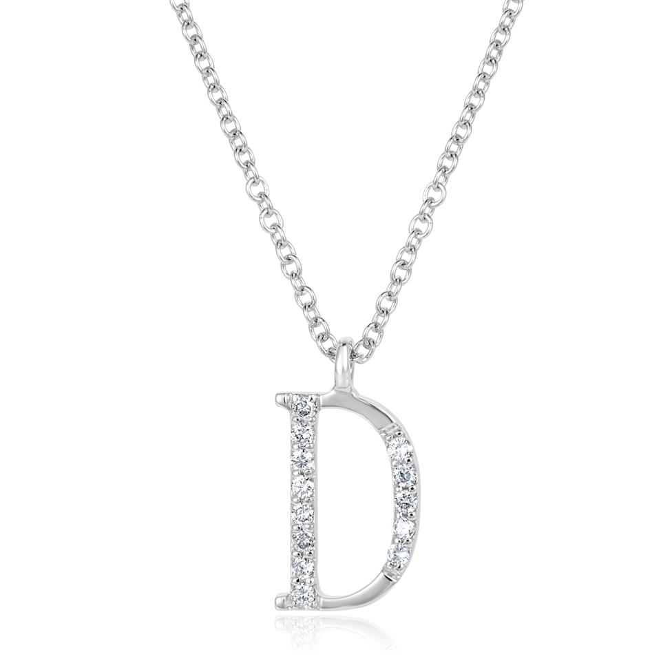 18ct White Gold Diamond Initial Necklace D Thumbnail Image 0