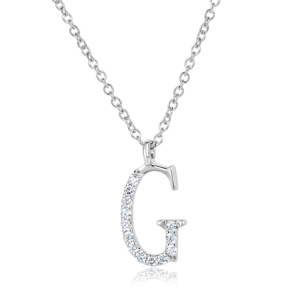 18ct White Gold Diamond Initial Necklace G Thumbnail Image 0