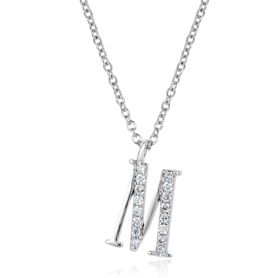 18ct White Gold Diamond Initial Necklace M Thumbnail Image 0