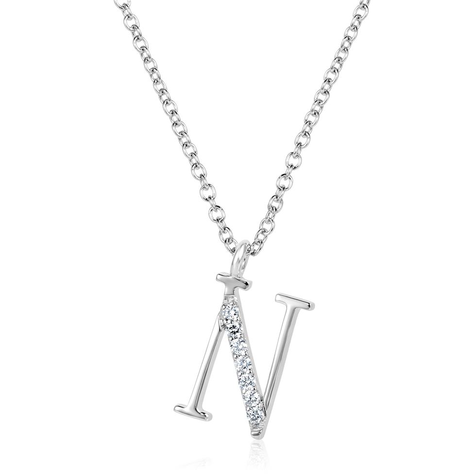 18ct White Gold Diamond Initial Necklace N Thumbnail Image 0