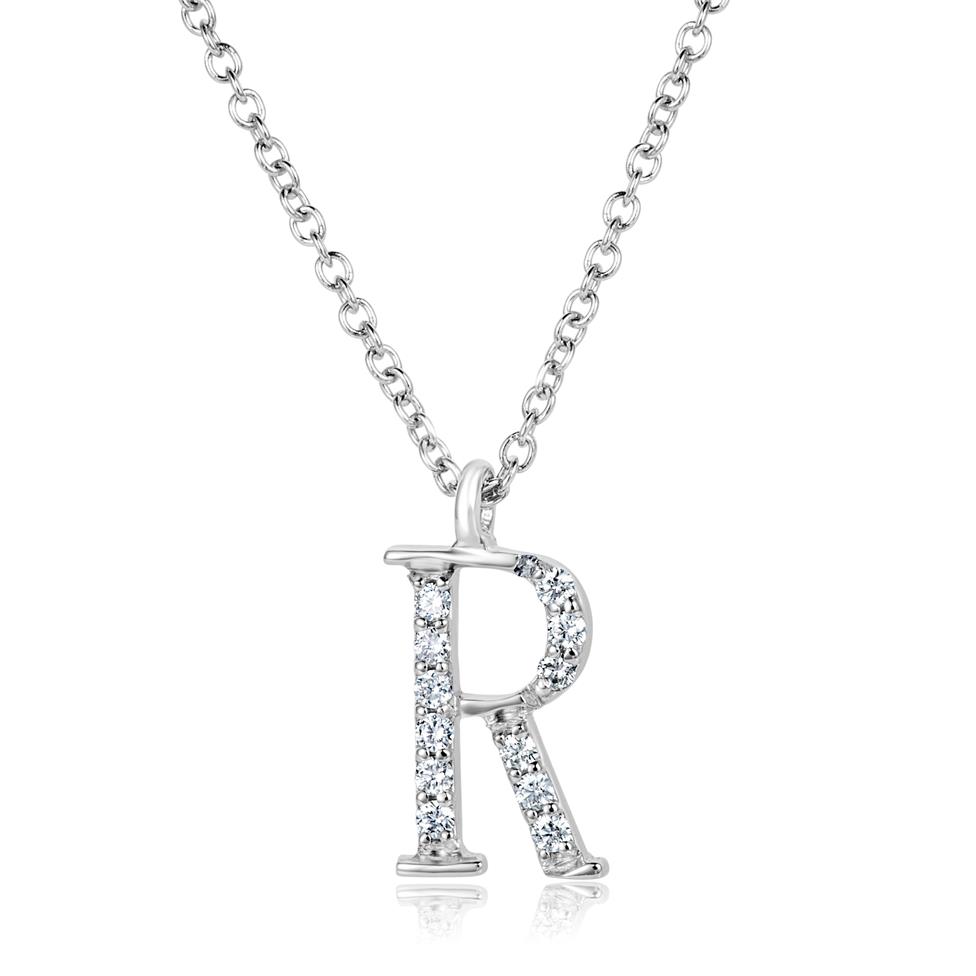 18ct White Gold Diamond Initial Necklace R Thumbnail Image 0