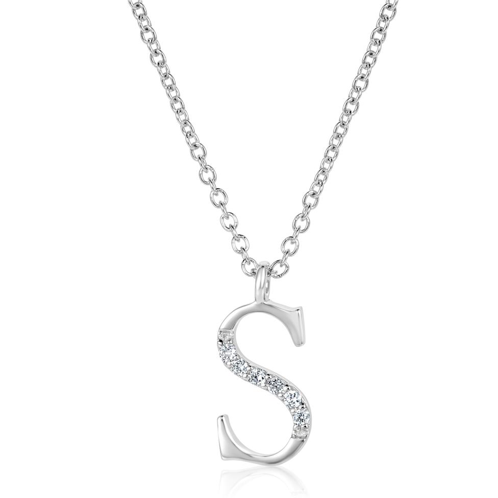 18ct White Gold Diamond Initial Necklace S Thumbnail Image 0