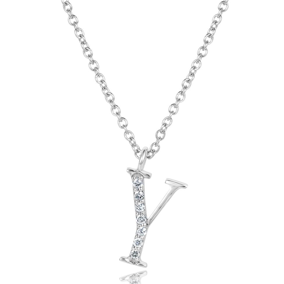 18ct White Gold Diamond Initial Necklace Y Thumbnail Image 0