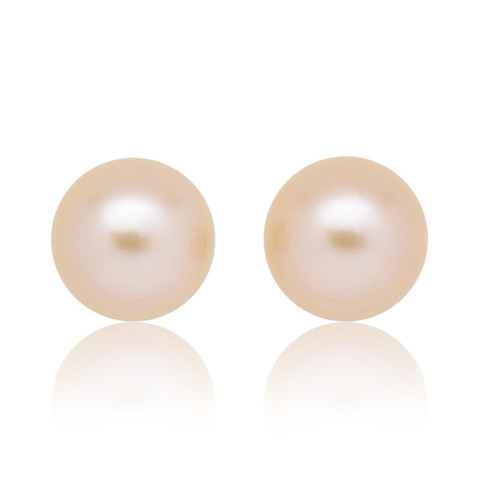 18ct Yellow Gold 7mm Peach Pearl Stud Earrings Thumbnail Image 0