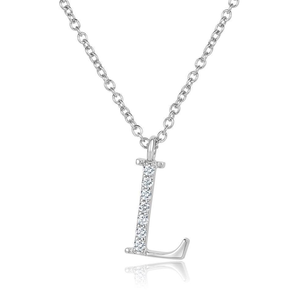 18ct White Gold Diamond Initial Necklace L Thumbnail Image 0