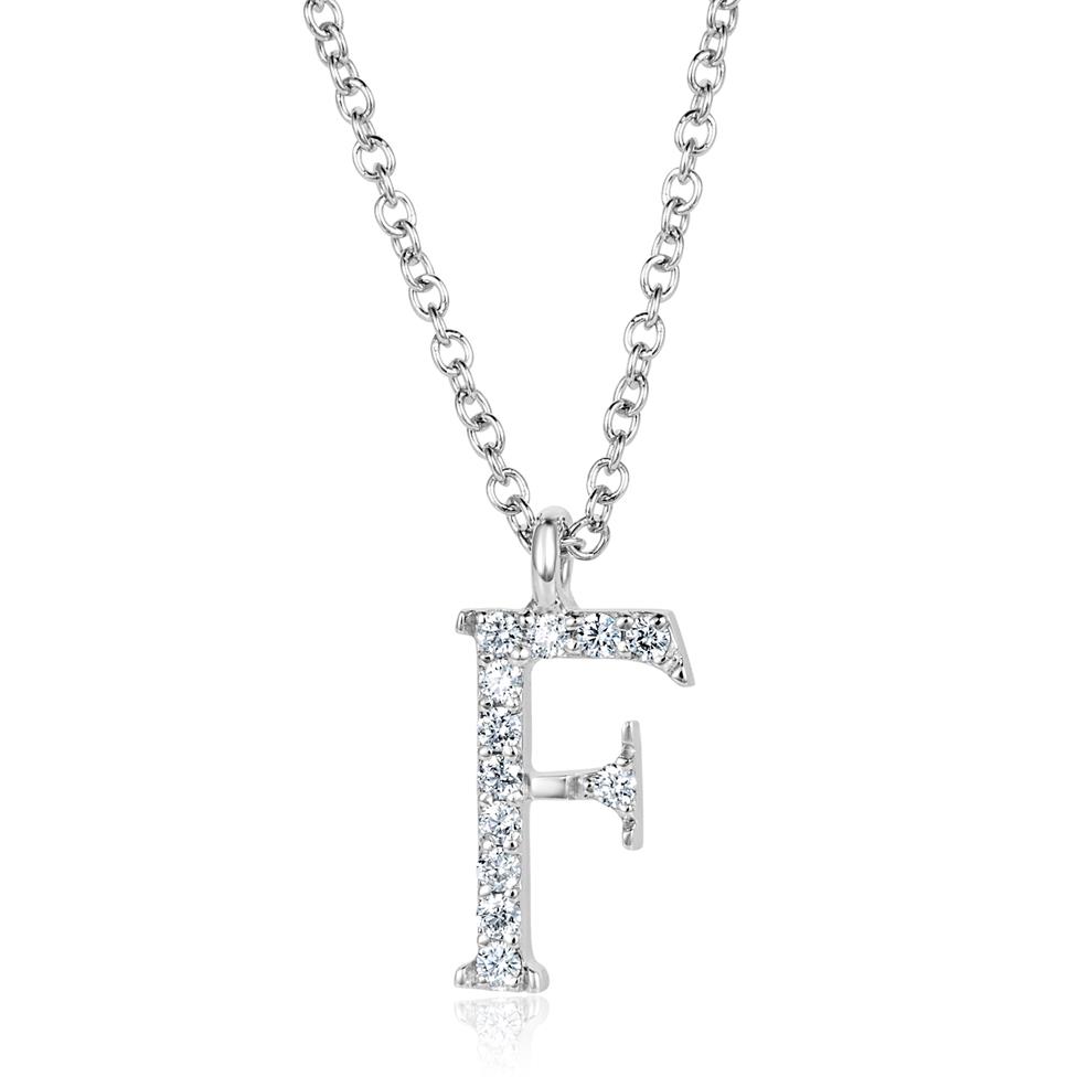 18ct White Gold Diamond Initial Necklace F Thumbnail Image 0