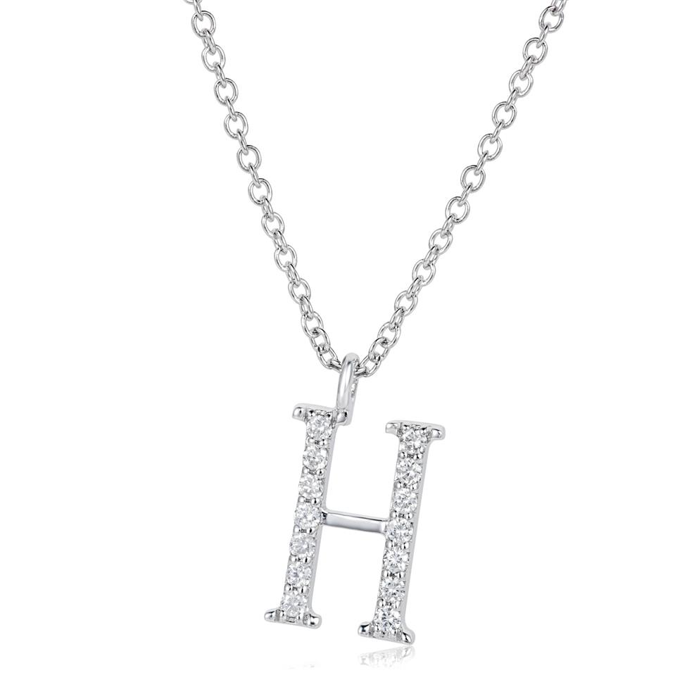 18ct White Gold Diamond Initial Necklace H Thumbnail Image 0