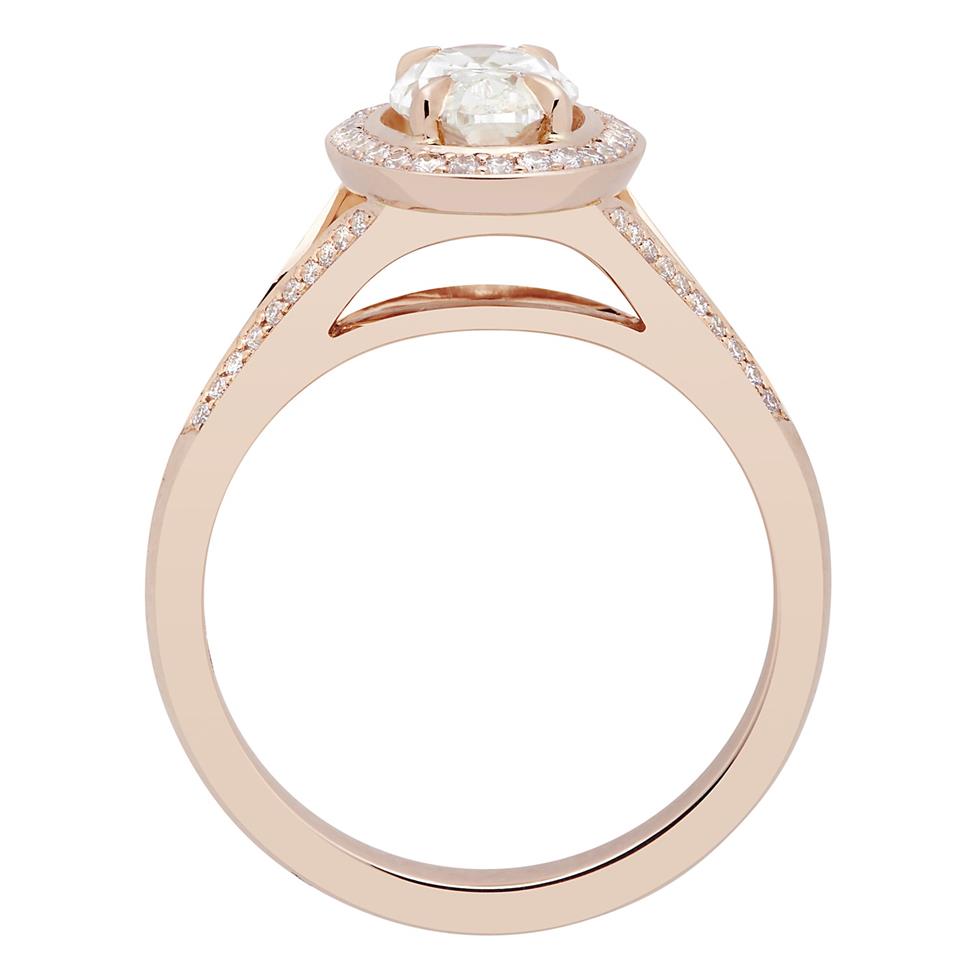 18ct Rose Gold Split Shoulder Design Oval Shape Diamond Halo Dress Ring 1.33ct Thumbnail Image 1