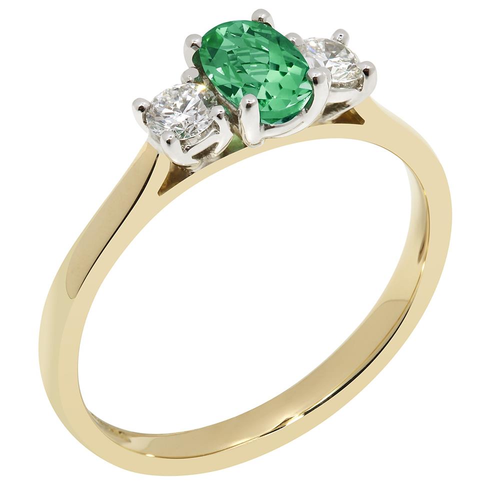18ct Yellow Gold Emerald and Diamond Ring Thumbnail Image 0