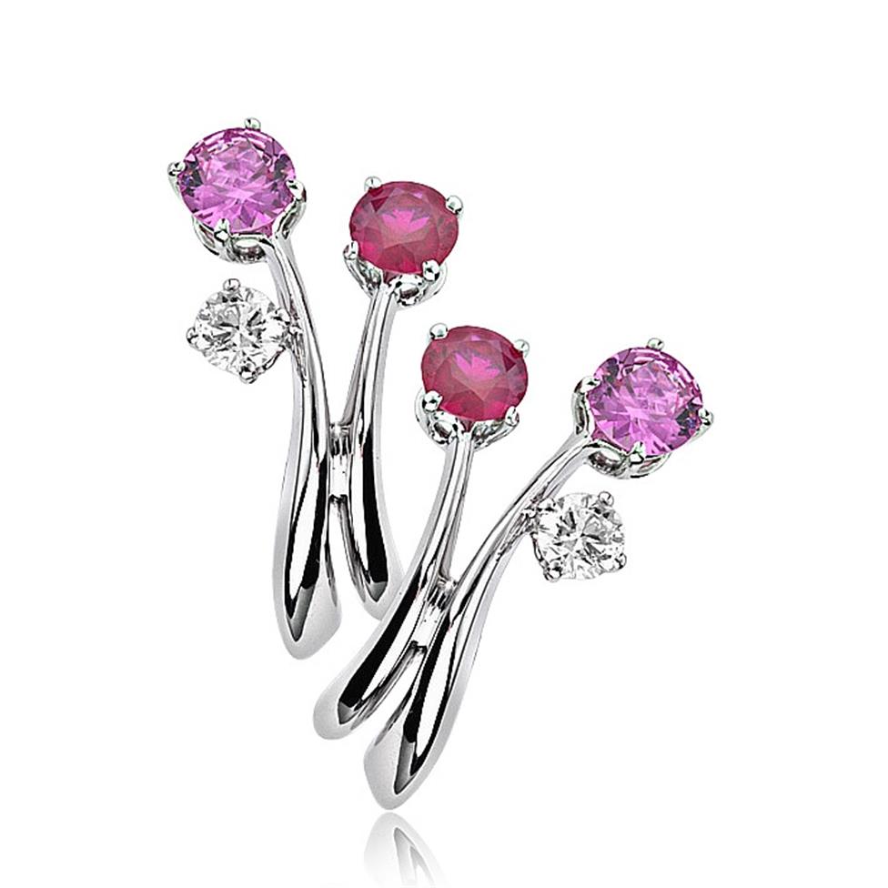Carnival 18ct White Gold Ruby, Pink Sapphire and Diamond Earrings Thumbnail Image 0