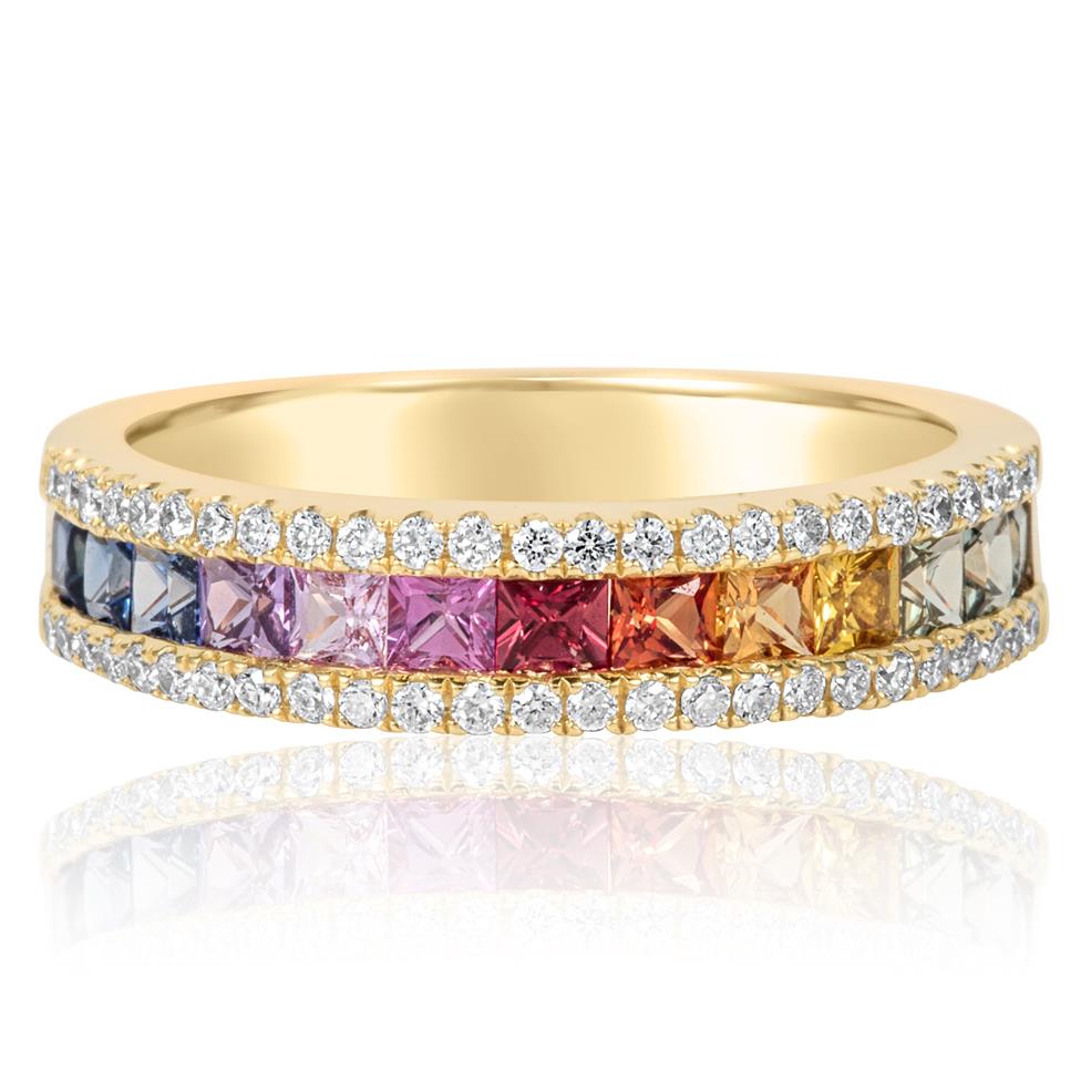 Samba 18ct Yellow Gold Rainbow Sapphire and Diamond Dress Ring Thumbnail Image 2