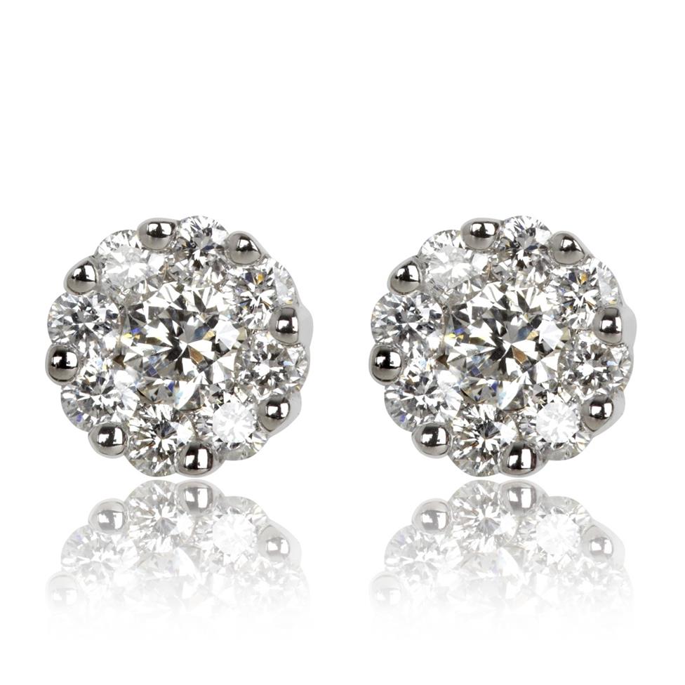 18ct White Gold Diamond Illusion Stud Earrings Thumbnail Image 0