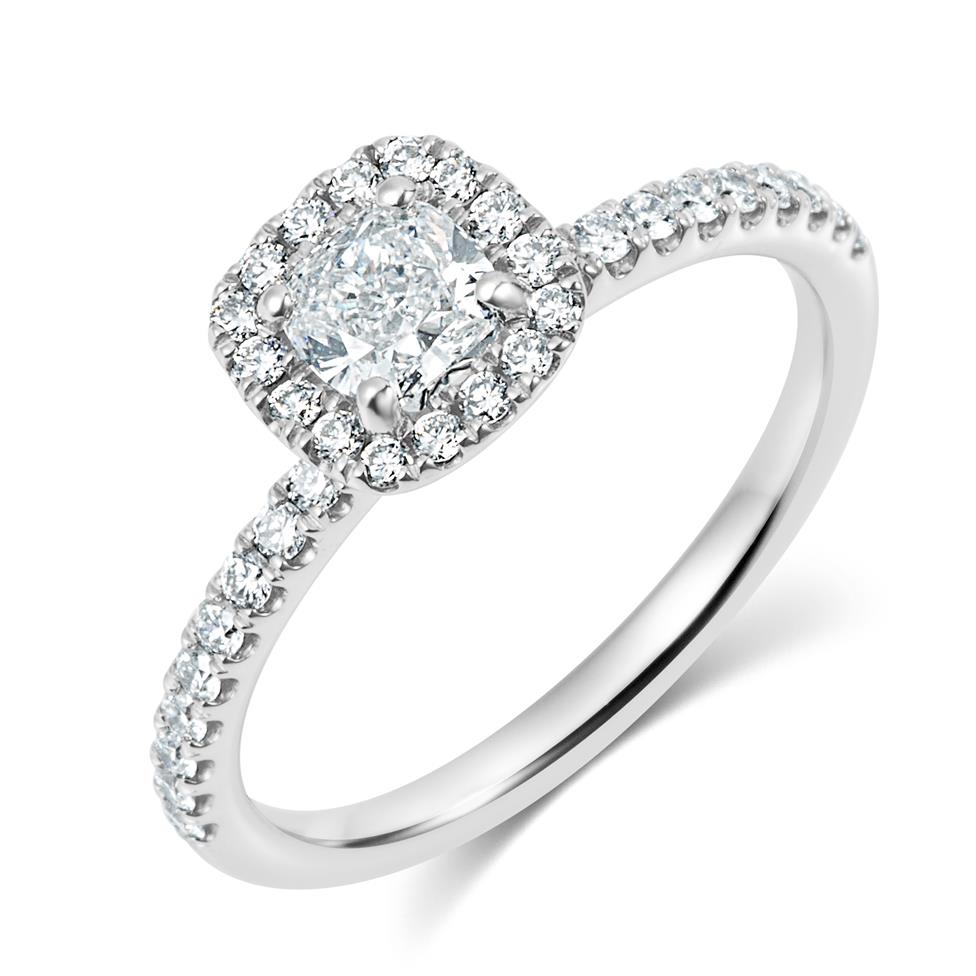 Platinum Cushion Cut Diamond Halo Engagement Ring 0.85ct Thumbnail Image 0