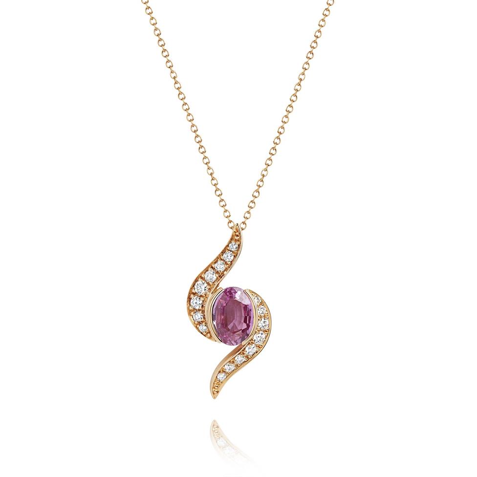 18ct Rose Gold Pink Sapphire and Diamond Pendant Thumbnail Image 0