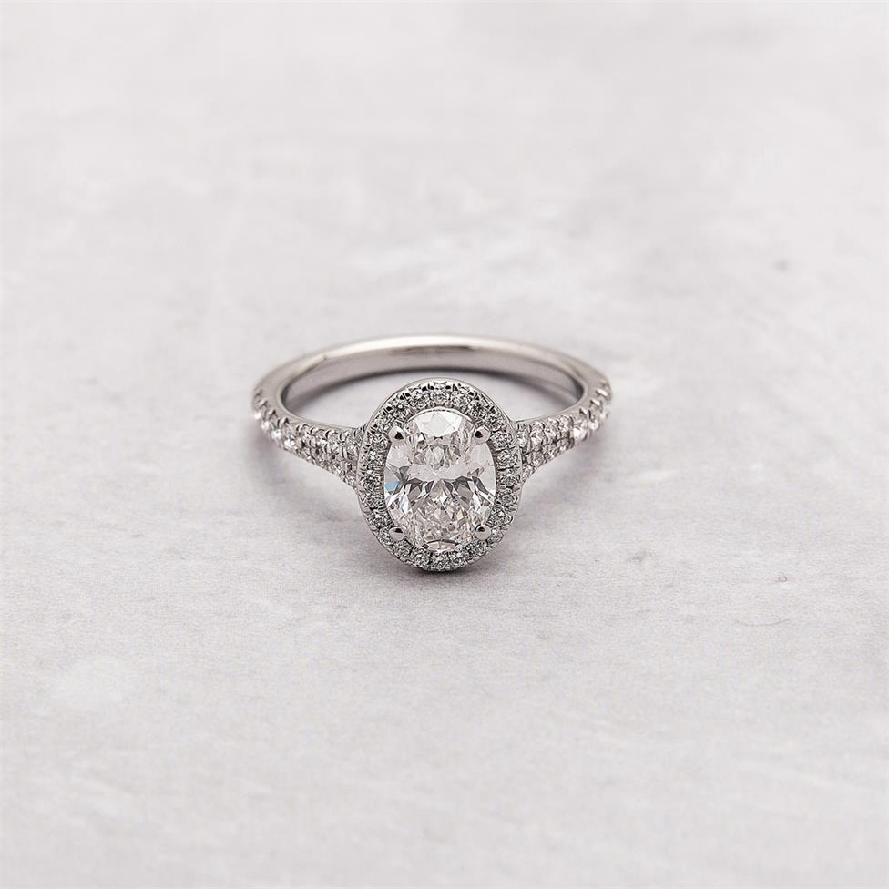 Platinum Oval Diamond Halo Engagement Ring 1.58ct Thumbnail Image 3