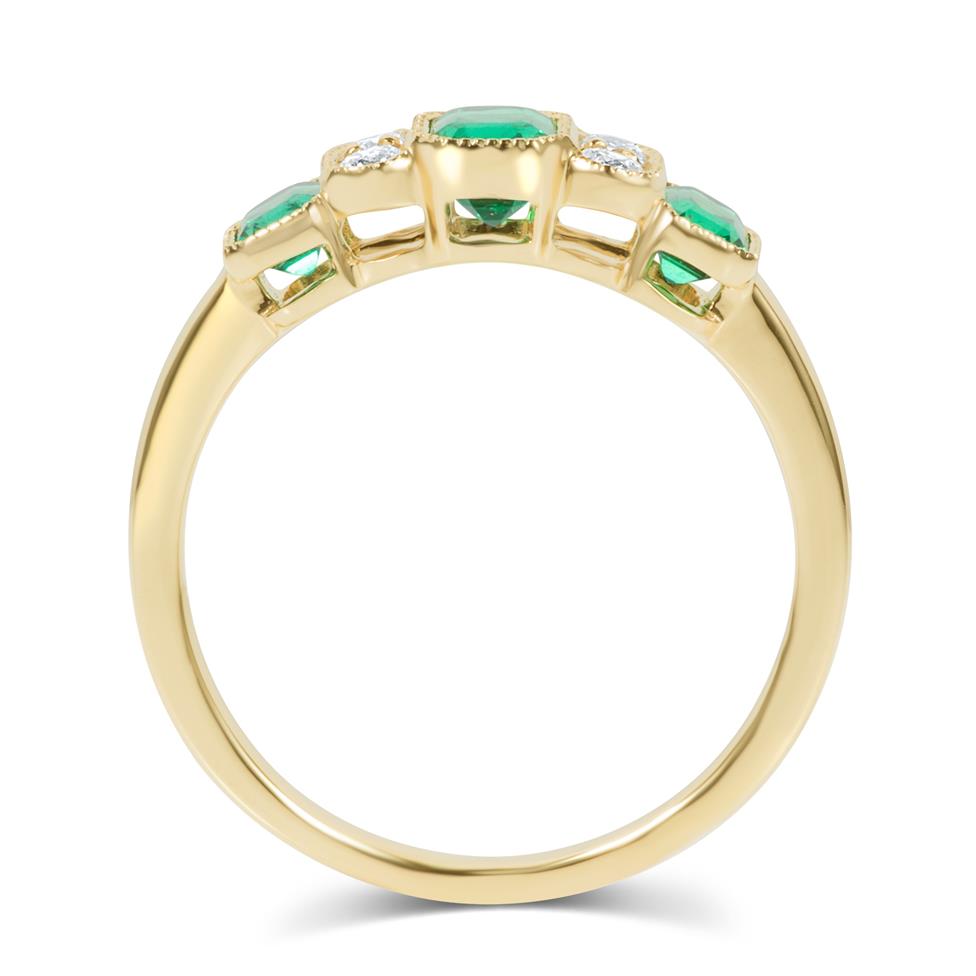 18ct Yellow Gold Milgrain Detail Emerald and Diamond Dress Ring Thumbnail Image 3