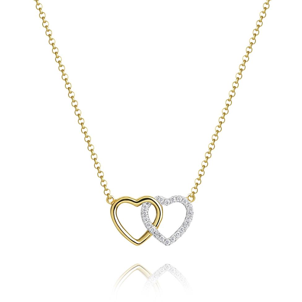 18ct Yellow Gold Interlocking Diamond Heart Necklace Thumbnail Image 0