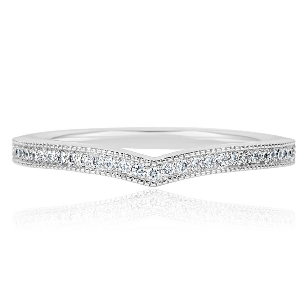 Platinum Milgrain Detail Diamond Set Shaped Wedding Ring 0.20ct Thumbnail Image 1