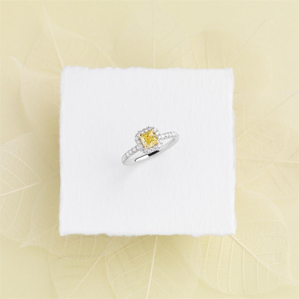 Platinum Radiant Cut Fancy Yellow Diamond Ring Thumbnail Image 1