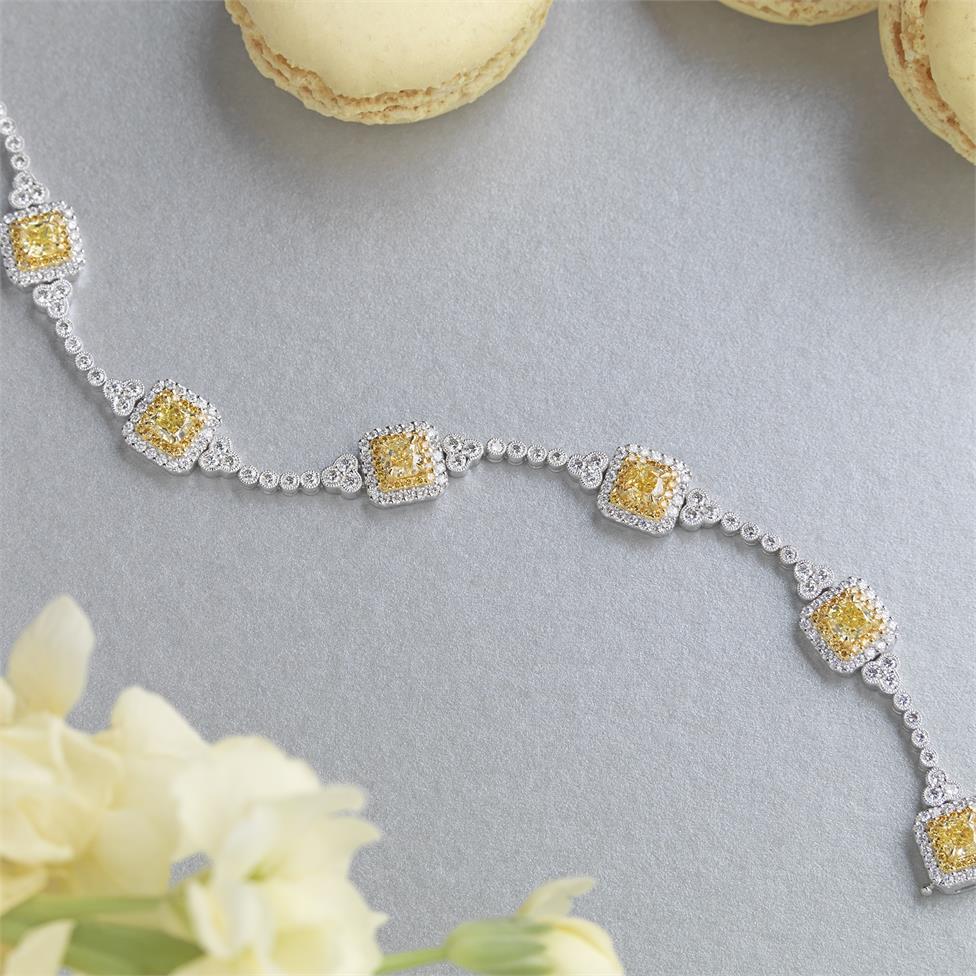 18ct White Gold Vintage Inspired Yellow and White Diamond Bracelet Thumbnail Image 1