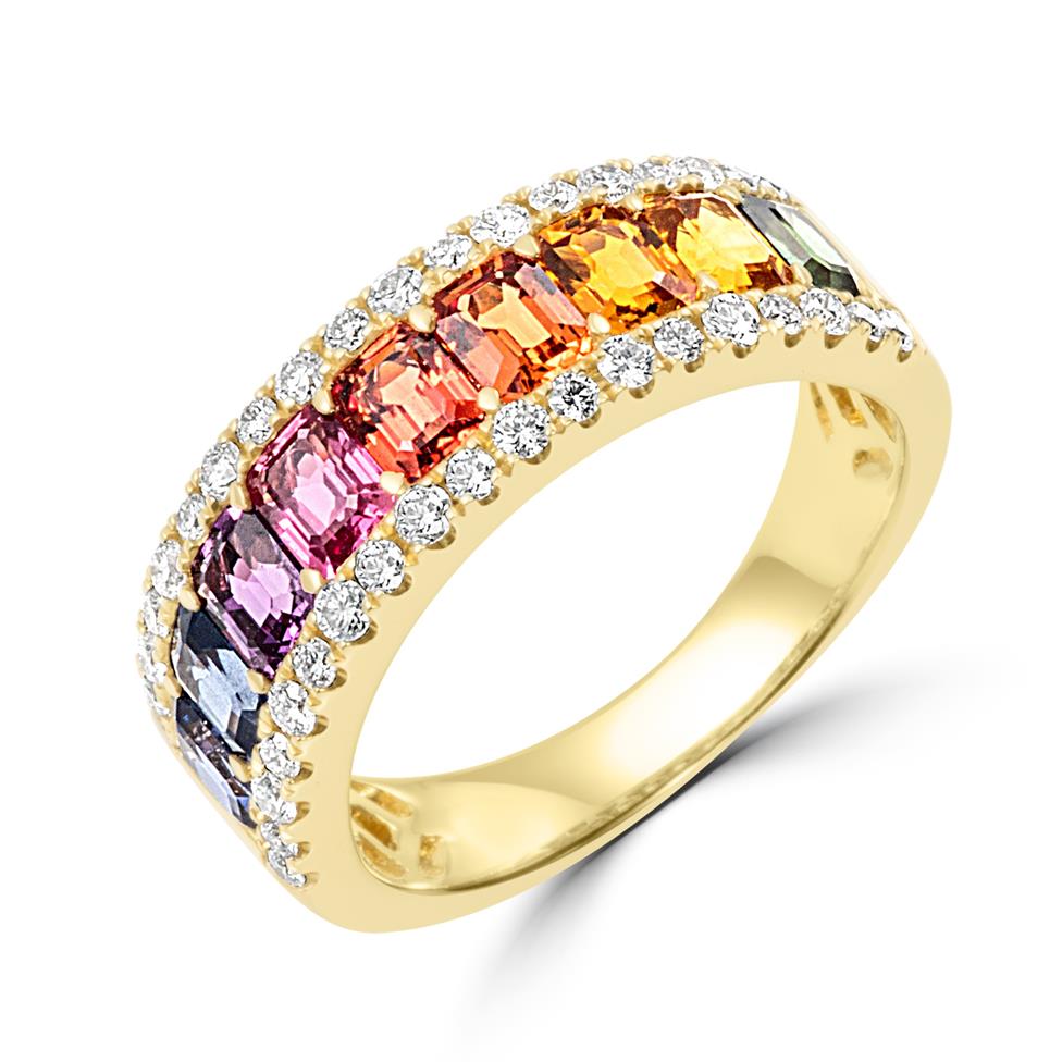 Samba 18ct Yellow Gold Rainbow Sapphire and Diamond Dress Ring Image 1