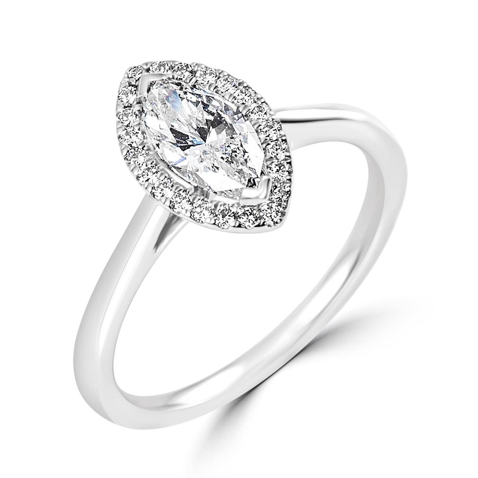 Platinum Marquise Diamond Halo Engagement Ring 0.85ct Thumbnail Image 0