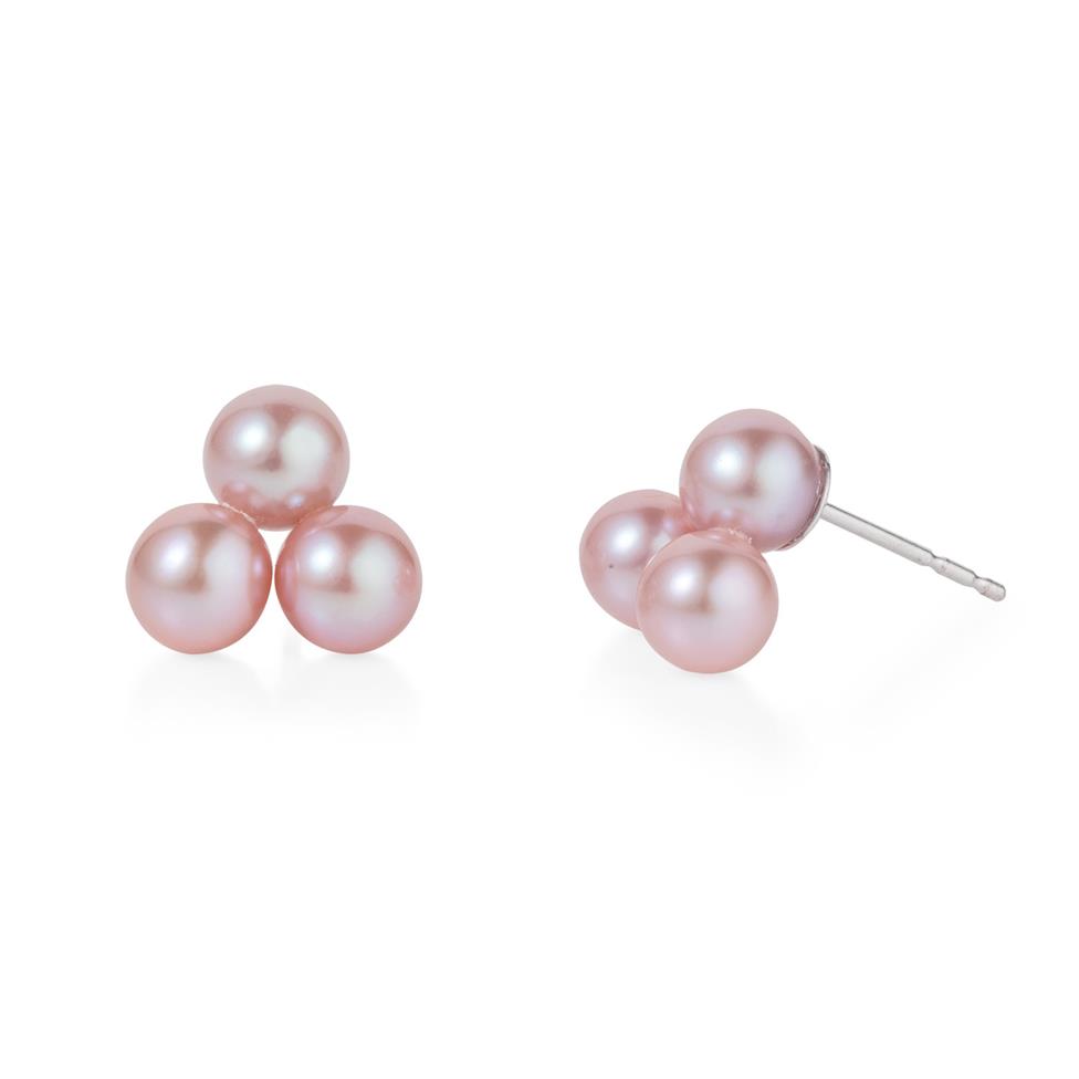 18ct White Gold Pink Freshwater Pearl Cluster Style Stud Earrings Thumbnail Image 0