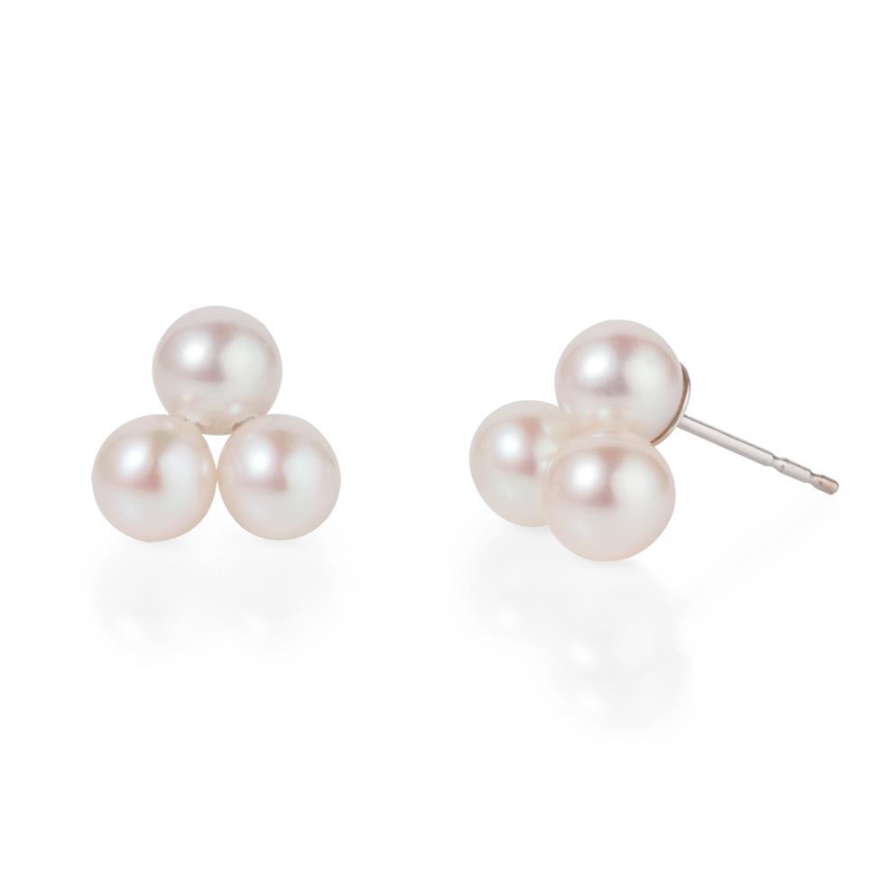 18ct White Gold White Freshwater Pearl Cluster Style Stud Earrings Thumbnail Image 0