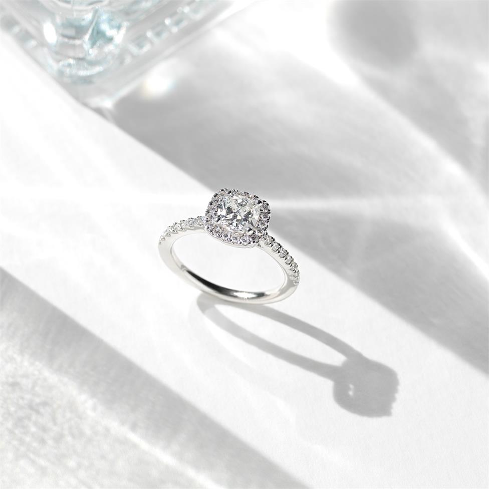 Platinum Cushion Cut Diamond Halo Engagement Ring 1.45ct Thumbnail Image 1