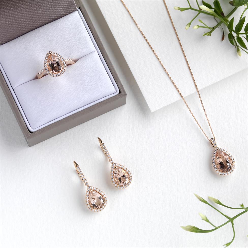 Ortensia 18ct Rose Gold Morganite and Diamond Drop Earrings Thumbnail Image 2