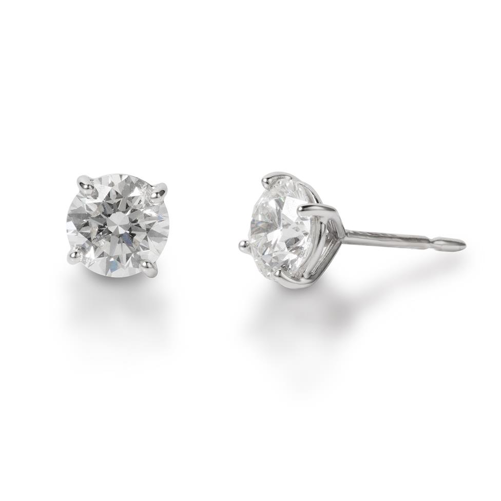 18ct White Gold Classic Design Diamond Solitaire Stud Earrings 2.00ct Thumbnail Image 0