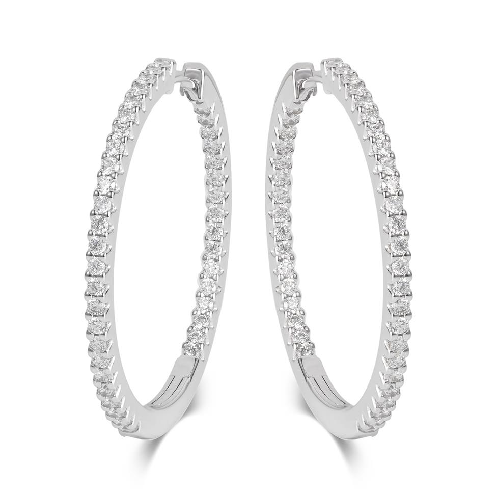 18ct White Gold Diamond Hoop Earrings 30mm Thumbnail Image 0